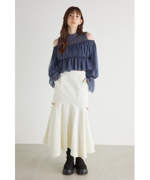 rienda（リエンダ）の「ペプラムチュールコンビニットトップス（ニット/セーター・レディース・ライトグレー/ブラック/アイボリー/ブルー・FREE）」の22枚目の写真