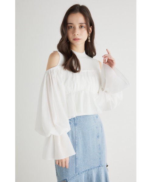 rienda（リエンダ）の「ペプラムチュールコンビニットトップス（ニット/セーター・レディース・ライトグレー/ブラック/アイボリー/ブルー・FREE）」の5枚目の写真