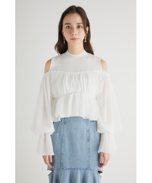 rienda（リエンダ）の「ペプラムチュールコンビニットトップス（ニット/セーター・レディース・ライトグレー/ブラック/アイボリー/ブルー・FREE）」の8枚目の写真