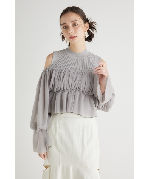 rienda（リエンダ）の「ペプラムチュールコンビニットトップス（ニット/セーター・レディース・ライトグレー/ブラック/アイボリー/ブルー・FREE）」の14枚目の写真