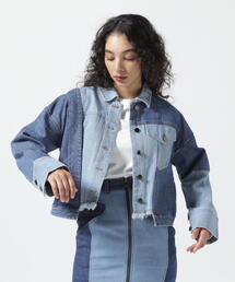 アウラアイラ　コントラスト　デニムジャケット 黒×デニムブルー　バイカラー アウラアイラ コントラスト デニムジャケット 黒×デニムブルー バイカラー