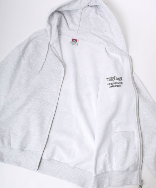 BEN DAVIS/ベンデイビス TAGGING ZIP HOODIE/オーバーサイズ 裏毛 ロゴ ワンポイント刺繍 バックプリント スウェット ジップアップパーカー