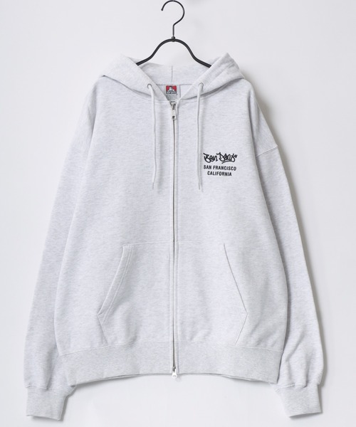 BEN DAVIS/ベンデイビス TAGGING ZIP HOODIE/オーバーサイズ 裏毛 ロゴ ワンポイント刺繍 バックプリント スウェット ジップアップパーカー