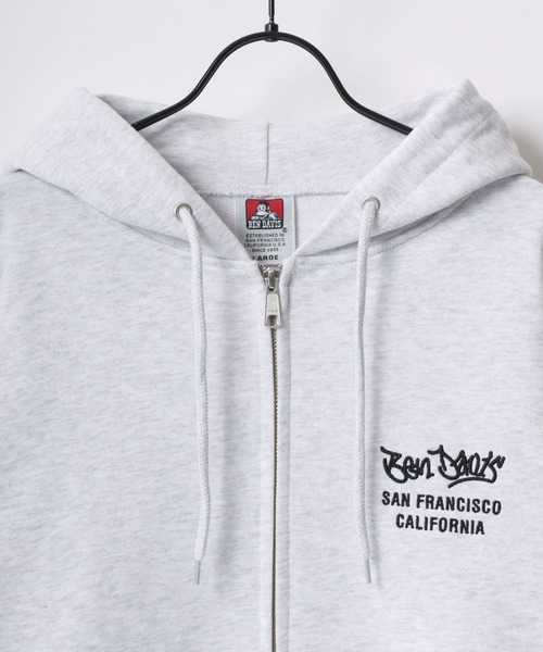 BEN DAVIS/ベンデイビス TAGGING ZIP HOODIE/オーバーサイズ 裏毛 ロゴ ワンポイント刺繍 バックプリント スウェット ジップアップパーカー