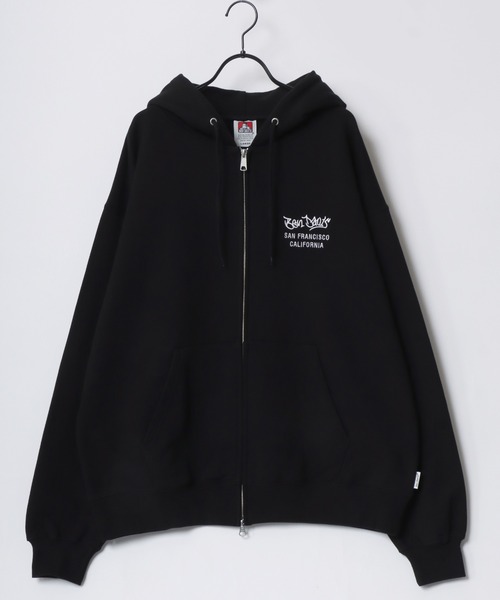 BEN DAVIS/ベンデイビス TAGGING ZIP HOODIE/オーバーサイズ 裏毛 ロゴ ワンポイント刺繍 バックプリント スウェット ジップアップパーカー