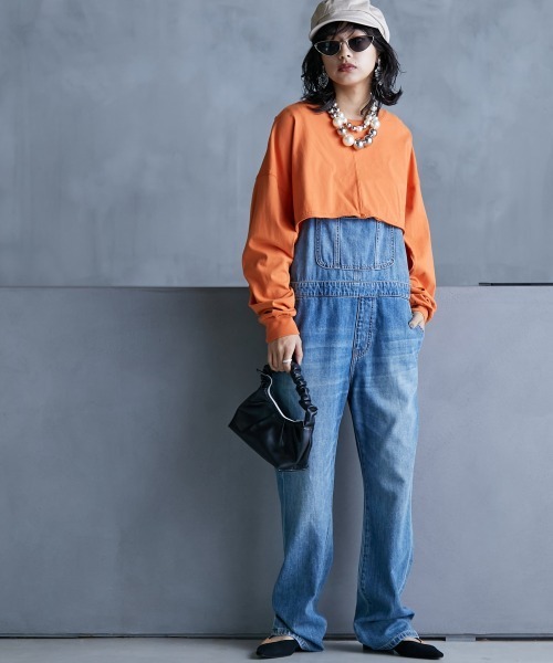 GEVS.（ジェイヴィス）の「＜大きいサイズ＞ 綿100％ピグメント製品染2点セット（ロングスリーブカットソー+タンクトップ）GEVS.（Tシャツ/カットソー・レディース・オレンジ/チャコール・L/LL/3L/4L/5L）」の7枚目の写真