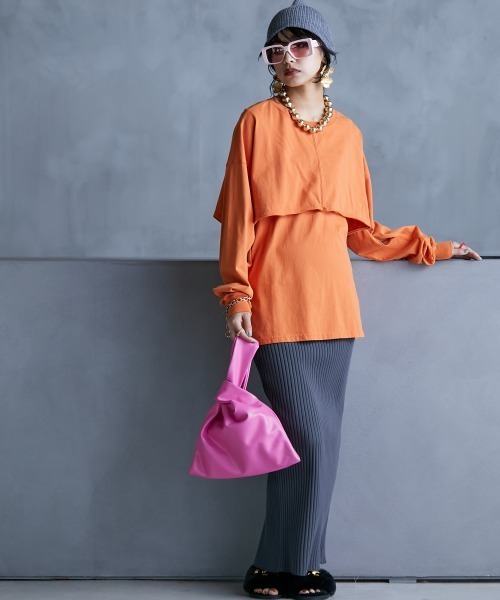 GEVS.（ジェイヴィス）の「＜大きいサイズ＞ 綿100％ピグメント製品染2点セット（ロングスリーブカットソー+タンクトップ）GEVS.（Tシャツ/カットソー・レディース・オレンジ/チャコール・L/LL/3L/4L/5L）」の17枚目の写真