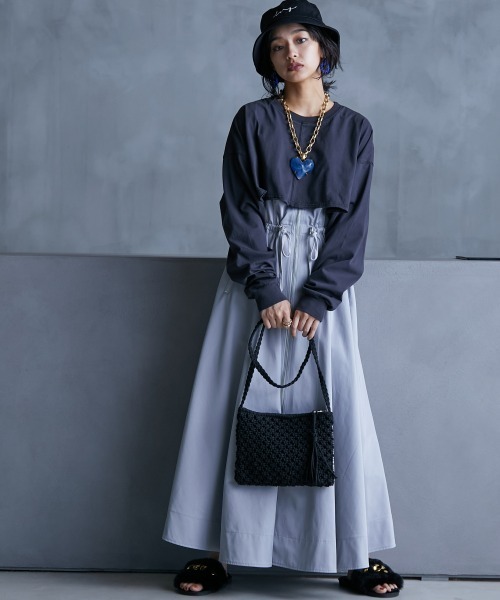 GEVS.（ジェイヴィス）の「＜大きいサイズ＞ 綿100％ピグメント製品染2点セット（ロングスリーブカットソー+タンクトップ）GEVS.（Tシャツ/カットソー・レディース・オレンジ/チャコール・L/LL/3L/4L/5L）」の4枚目の写真