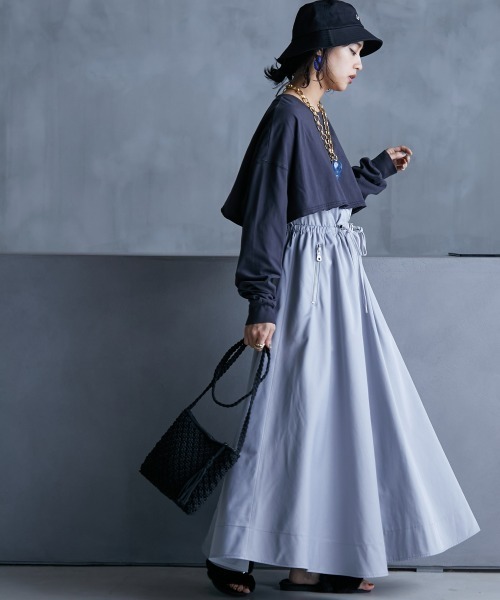 GEVS.（ジェイヴィス）の「＜大きいサイズ＞ 綿100％ピグメント製品染2点セット（ロングスリーブカットソー+タンクトップ）GEVS.（Tシャツ/カットソー・レディース・オレンジ/チャコール・L/LL/3L/4L/5L）」の5枚目の写真