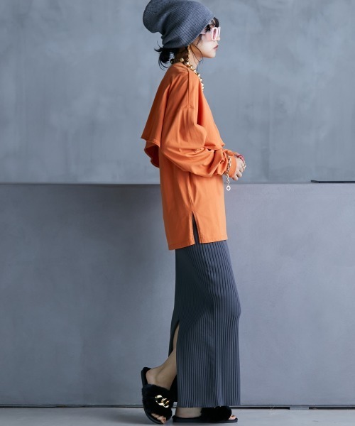 GEVS.（ジェイヴィス）の「＜大きいサイズ＞ 綿100％ピグメント製品染2点セット（ロングスリーブカットソー+タンクトップ）GEVS.（Tシャツ/カットソー・レディース・オレンジ/チャコール・L/LL/3L/4L/5L）」の18枚目の写真