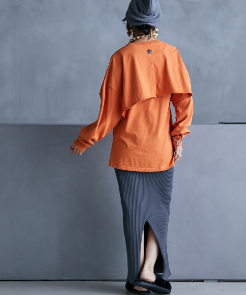 GEVS.（ジェイヴィス）の「＜大きいサイズ＞ 綿100％ピグメント製品染2点セット（ロングスリーブカットソー+タンクトップ）GEVS.（Tシャツ/カットソー・レディース・オレンジ/チャコール・L/LL/3L/4L/5L）」の19枚目の写真