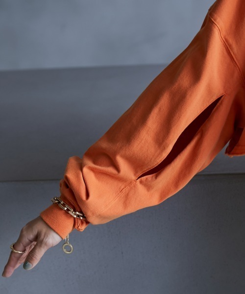 GEVS.（ジェイヴィス）の「＜大きいサイズ＞ 綿100％ピグメント製品染2点セット（ロングスリーブカットソー+タンクトップ）GEVS.（Tシャツ/カットソー・レディース・オレンジ/チャコール・L/LL/3L/4L/5L）」の11枚目の写真