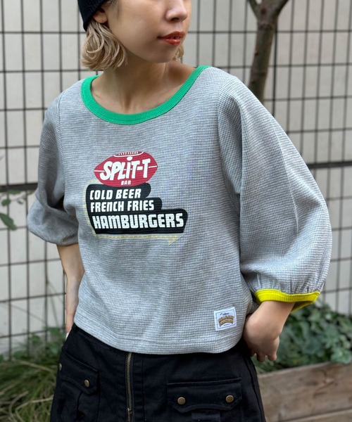 HELLO.SANFRANCISCO（ハローサンフランシスコ）の「【HELLO.SANFRANCISCO/ハローサンフランシスコ】ASSコラボワッフルボリュームTEE（Tシャツ/カットソー・レディース・グレー/ライム/アイボリー・FREE）」の3枚目の写真