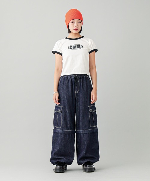 X-girl（エックスガール）の「GLITTER OVAL LOGO S/S BABY TEE（Tシャツ/カットソー・レディース・ブルー/ブラック/ホワイト・S/M）」の7枚目の写真