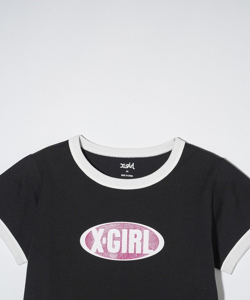 X-girl（エックスガール）の「GLITTER OVAL LOGO S/S BABY TEE（Tシャツ/カットソー・レディース・ブルー/ブラック/ホワイト・S/M）」の13枚目の写真