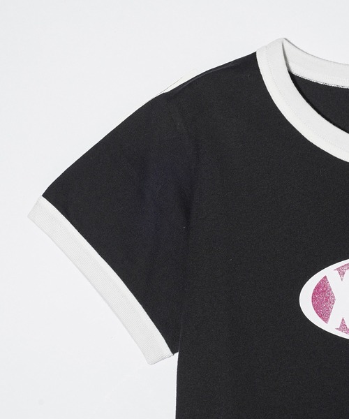 X-girl（エックスガール）の「GLITTER OVAL LOGO S/S BABY TEE（Tシャツ/カットソー・レディース・ブルー/ブラック/ホワイト・S/M）」の14枚目の写真