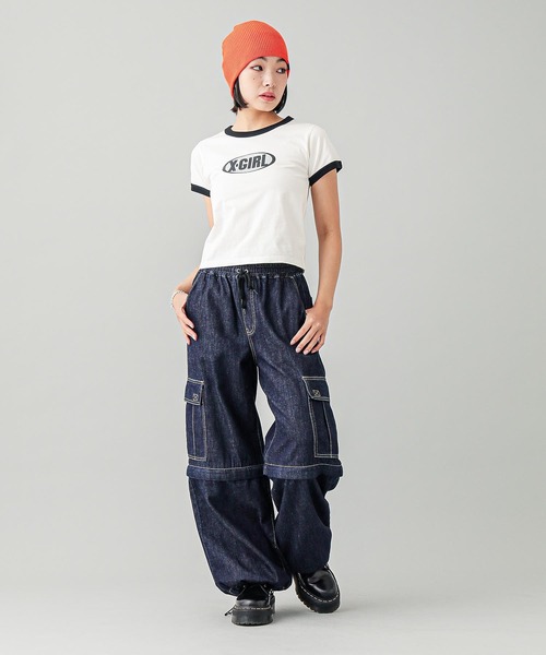 X-girl（エックスガール）の「GLITTER OVAL LOGO S/S BABY TEE