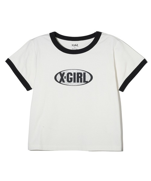 X-girl（エックスガール）の「GLITTER OVAL LOGO S/S BABY TEE