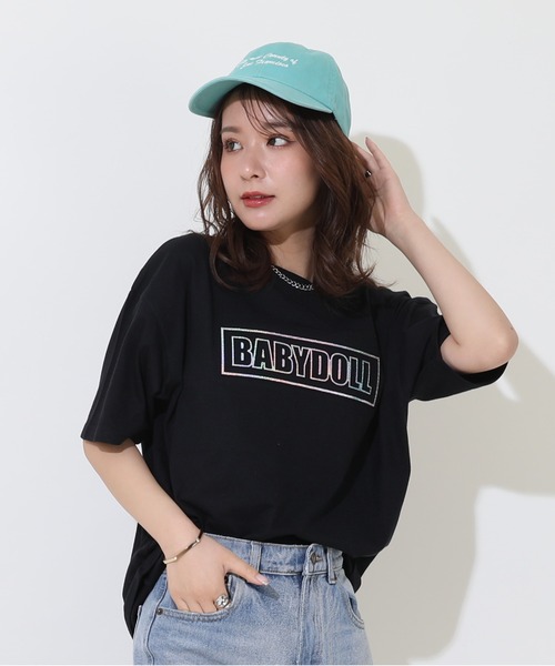 BABYDOLL(ベビードール)の「親子お揃い 箔 エンボス Tシャツ 9375A(Tシャツ/カットソー・レディース・ブラック/ホワイト・M/XL/L/S)」の2枚目の写真