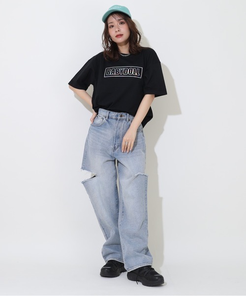 BABYDOLL(ベビードール)の「親子お揃い 箔 エンボス Tシャツ 9375A(Tシャツ/カットソー・レディース・ブラック/ホワイト・M/XL/L/S)」の4枚目の写真