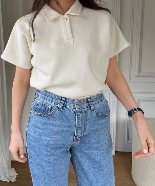 N.s(エヌドットエス)の「ワンポイントゴールドボタンカットソー(Tシャツ/カットソー・レディース・アイボリー/ネイビー・FREE)」の5枚目の写真