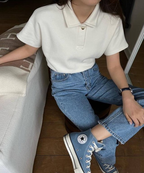 N.s(エヌドットエス)の「ワンポイントゴールドボタンカットソー(Tシャツ/カットソー・レディース・アイボリー/ネイビー・FREE)」の8枚目の写真