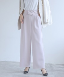 Emilyan | 更に快適になった！無敵のパンツ 【UVカット98％！接触冷感！洗濯機OK♪全方位ストレッチ♪】ハイストレッチつやポンチ・ウエスト折り返しワイドパンツ(スーツパンツ)