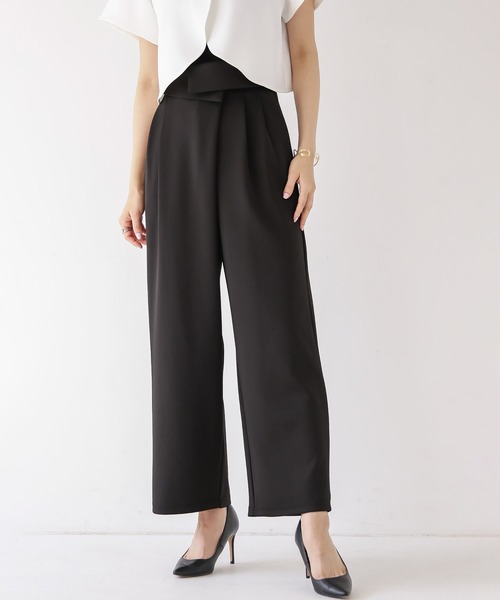 Emilyan（エミリアン）の「更に快適になった！無敵のパンツ 【UVカット98％！接触冷感！洗濯機OK♪全方位ストレッチ♪】ハイストレッチつやポンチ・ウエスト折り返しワイドパンツ（スーツパンツ・レディース・グレイッシュベージュ/ブラック/ネイビー/オフホワイト・L/M/S）」の3枚目の写真