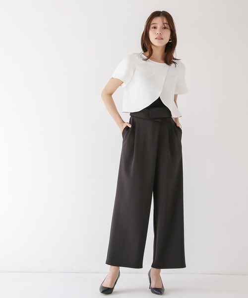 Emilyan（エミリアン）の「更に快適になった！無敵のパンツ 【UVカット98％！接触冷感！洗濯機OK♪全方位ストレッチ♪】ハイストレッチつやポンチ・ウエスト折り返しワイドパンツ（スーツパンツ・レディース・グレイッシュベージュ/ブラック/ネイビー/オフホワイト・L/M/S）」の20枚目の写真