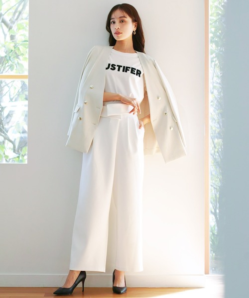 Emilyan（エミリアン）の「更に快適になった！無敵のパンツ 【UVカット98％！接触冷感！洗濯機OK♪全方位ストレッチ♪】ハイストレッチつやポンチ・ウエスト折り返しワイドパンツ（スーツパンツ・レディース・グレイッシュベージュ/ブラック/ネイビー/オフホワイト・L/M/S）」の14枚目の写真