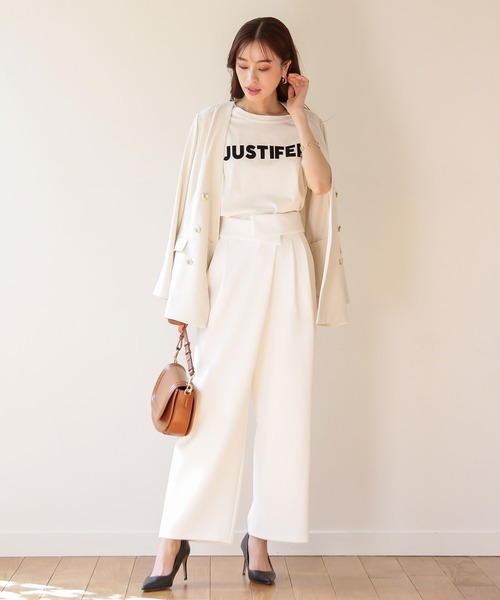 Emilyan（エミリアン）の「更に快適になった！無敵のパンツ 【UVカット98％！接触冷感！洗濯機OK♪全方位ストレッチ♪】ハイストレッチつやポンチ・ウエスト折り返しワイドパンツ（スーツパンツ・レディース・グレイッシュベージュ/ブラック/ネイビー/オフホワイト・L/M/S）」の15枚目の写真