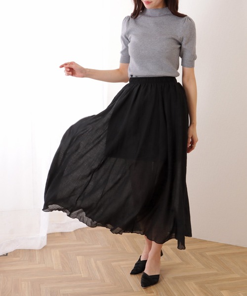 Lace Ladies(レースレディース)の「ソリッドカラー ナチュラル ギャザー マキシ丈 スカート(スカート・レディース・ブラック/ベージュ/グリーン/レッド・FREE)」の6枚目の写真