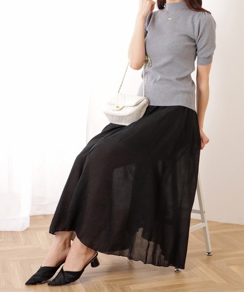 Lace Ladies(レースレディース)の「ソリッドカラー ナチュラル ギャザー マキシ丈 スカート(スカート・レディース・ブラック/ベージュ/グリーン/レッド・FREE)」の9枚目の写真