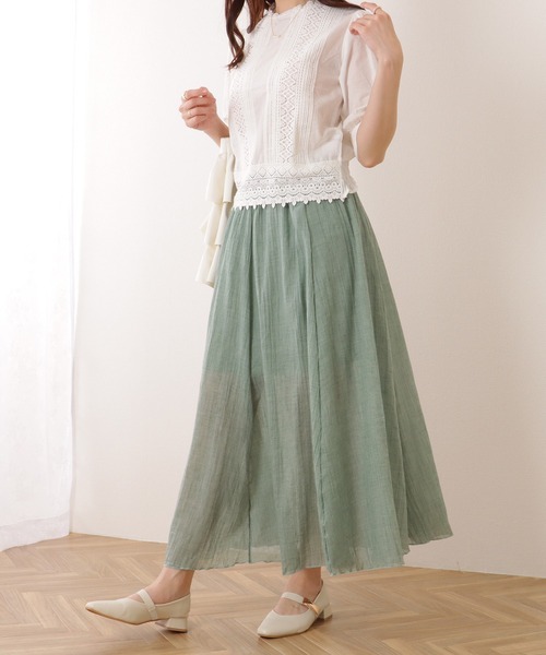 Lace Ladies(レースレディース)の「ソリッドカラー ナチュラル ギャザー マキシ丈 スカート(スカート・レディース・ブラック/ベージュ/グリーン/レッド・FREE)」の16枚目の写真