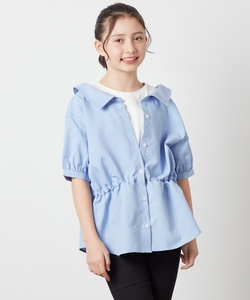 a.v.v（アーヴェヴェ）の「[100-130]【綿100％】シャツレイヤードドッキングトップス（シャツ/ブラウス・キッズ・ダークインディゴブルー/ライラック/ブラック・100/120/110/130）」の3枚目の写真