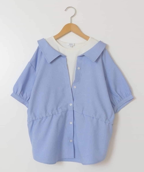 a.v.v（アーヴェヴェ）の「[100-130]【綿100％】シャツレイヤードドッキングトップス（シャツ/ブラウス・キッズ・ダークインディゴブルー/ライラック/ブラック・100/120/110/130）」の4枚目の写真