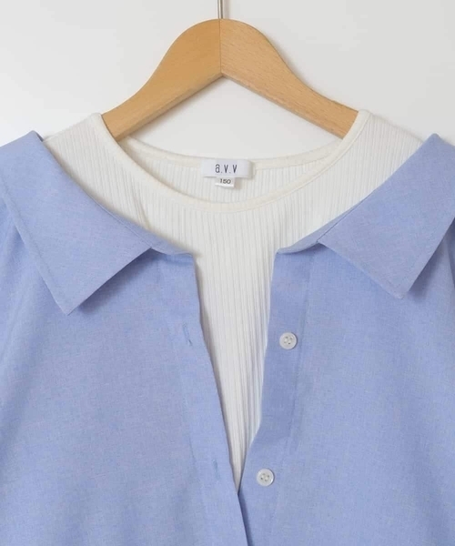 a.v.v（アーヴェヴェ）の「[100-130]【綿100％】シャツレイヤードドッキングトップス（シャツ/ブラウス・キッズ・ダークインディゴブルー/ライラック/ブラック・100/120/110/130）」の6枚目の写真