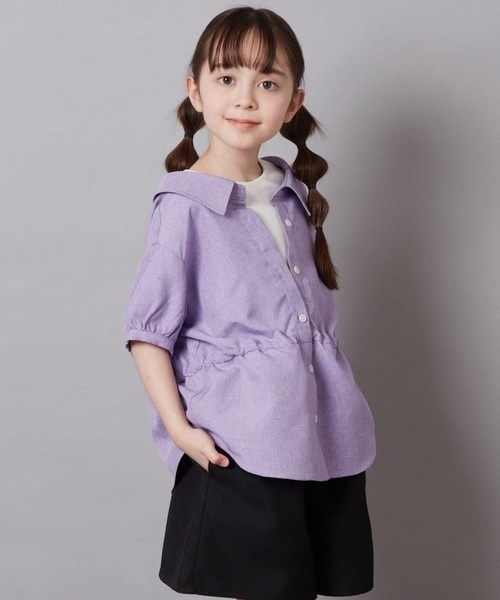 a.v.v（アーヴェヴェ）の「[100-130]【綿100％】シャツレイヤードドッキングトップス（シャツ/ブラウス・キッズ・ダークインディゴブルー/ライラック/ブラック・100/120/110/130）」の9枚目の写真