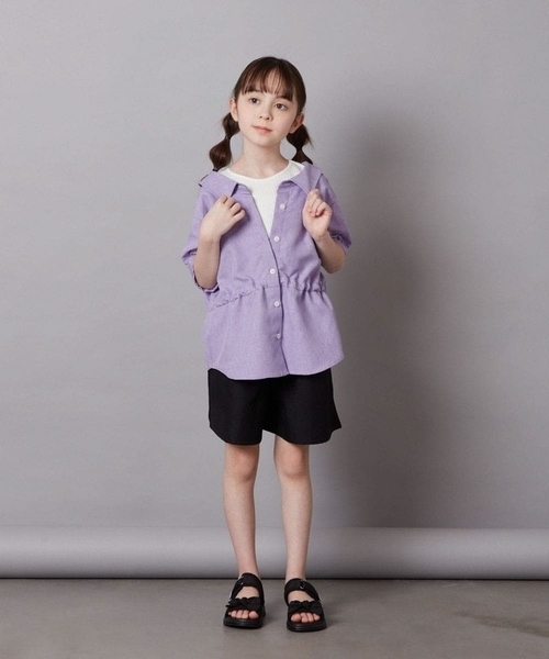 a.v.v（アーヴェヴェ）の「[100-130]【綿100％】シャツレイヤードドッキングトップス（シャツ/ブラウス・キッズ・ダークインディゴブルー/ライラック/ブラック・100/120/110/130）」の12枚目の写真