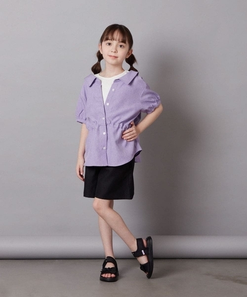 a.v.v（アーヴェヴェ）の「[100-130]【綿100％】シャツレイヤードドッキングトップス（シャツ/ブラウス・キッズ・ダークインディゴブルー/ライラック/ブラック・100/120/110/130）」の13枚目の写真