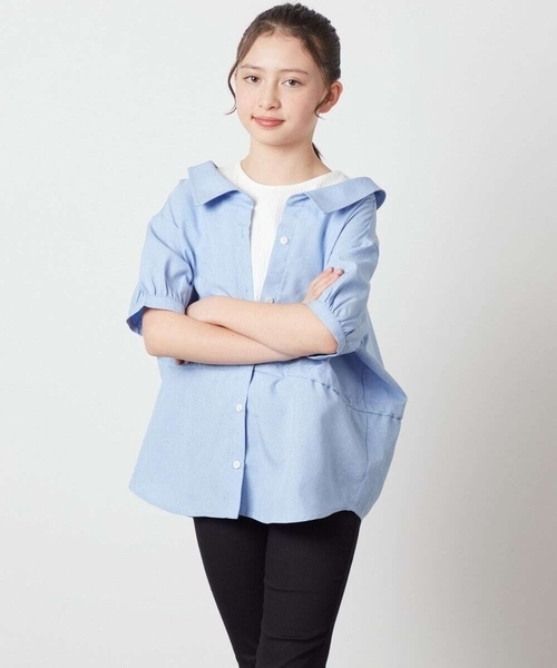 a.v.v（アーヴェヴェ）の「[100-130]【綿100％】シャツレイヤードドッキングトップス（シャツ/ブラウス・キッズ・ダークインディゴブルー/ライラック/ブラック・100/120/110/130）」の17枚目の写真