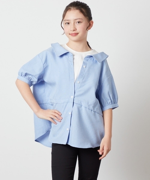 a.v.v（アーヴェヴェ）の「[100-130]【綿100％】シャツレイヤードドッキングトップス（シャツ/ブラウス・キッズ・ダークインディゴブルー/ライラック/ブラック・100/120/110/130）」の18枚目の写真