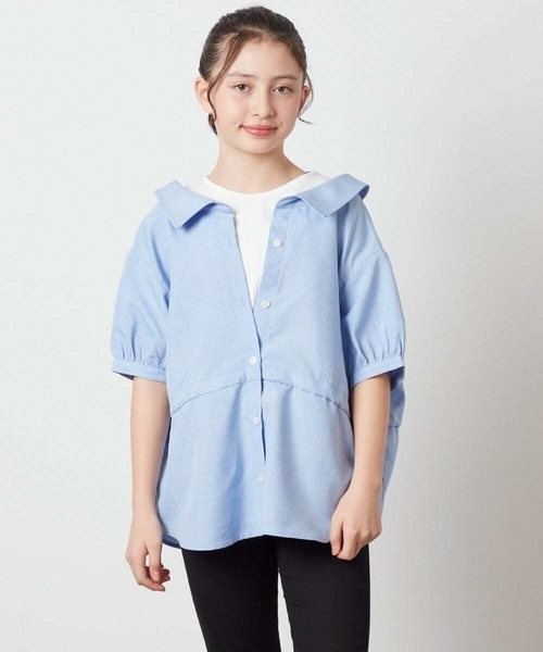 a.v.v（アーヴェヴェ）の「[100-130]【綿100％】シャツレイヤードドッキングトップス（シャツ/ブラウス・キッズ・ダークインディゴブルー/ライラック/ブラック・100/120/110/130）」の19枚目の写真