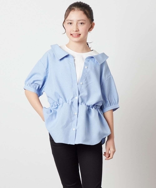 a.v.v（アーヴェヴェ）の「[100-130]【綿100％】シャツレイヤードドッキングトップス（シャツ/ブラウス・キッズ・ダークインディゴブルー/ライラック/ブラック・100/120/110/130）」の20枚目の写真