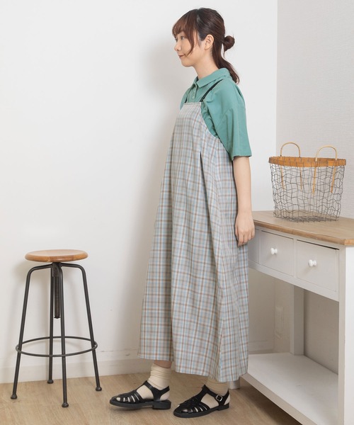 POU DOU DOU（プードゥドゥ）の「チェックキャミワンピース（ワンピース・レディース・グレー/グリーン/オレンジ・3）」の5枚目の写真