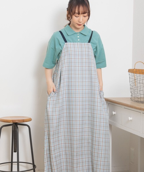 POU DOU DOU（プードゥドゥ）の「チェックキャミワンピース（ワンピース・レディース・グレー/グリーン/オレンジ・3）」の8枚目の写真