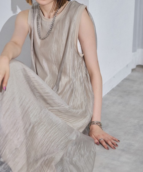 【3色】異素材☆ワンピース ノースリ チュール アシンメトリー ElegChic ワンピース 異素材ノースリーブワンピース : ZOZOTOWN