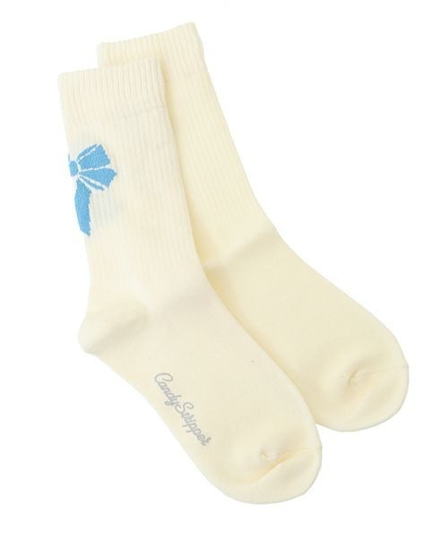 Candy Stripper（キャンディストリッパー）の「GLITTER RIBBON RIB ソックス（ソックス/靴下・レディース・アイボリー/ブラック/ピンク・FREE）」の2枚目の写真