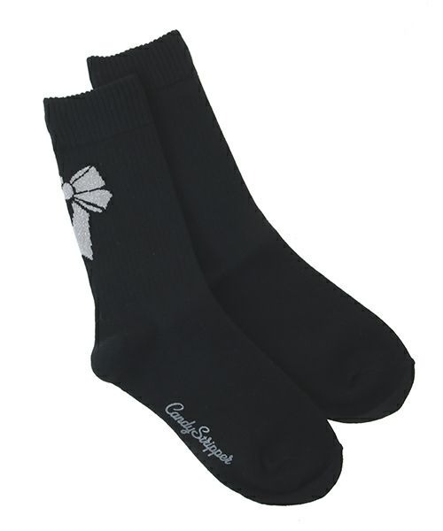 Candy Stripper（キャンディストリッパー）の「GLITTER RIBBON RIB ソックス（ソックス/靴下・レディース・アイボリー/ブラック/ピンク・FREE）」の3枚目の写真