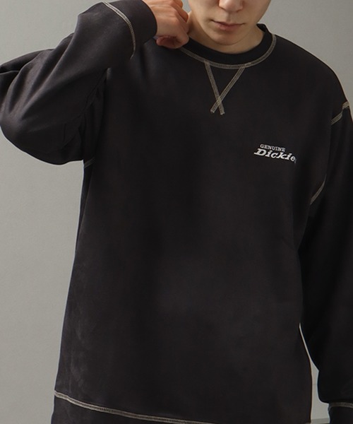 Dickies(ディッキーズ)の「【GENUINE DICKIES/ジェニュインディッキーズ】ポリスウェード 配色 ステッチ クルーネック 長袖 スウェット トレーナー(スウェット・メンズ・スミクロ/グリーン/ブルー/オフホワイト・XL/L/M)」の3枚目の写真
